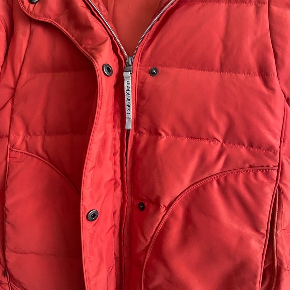 CALVIN KLEIN WINTER PUFFER JACKET | Size Med. | Rust Orange | winter coat | fur - Picture 3 of 8